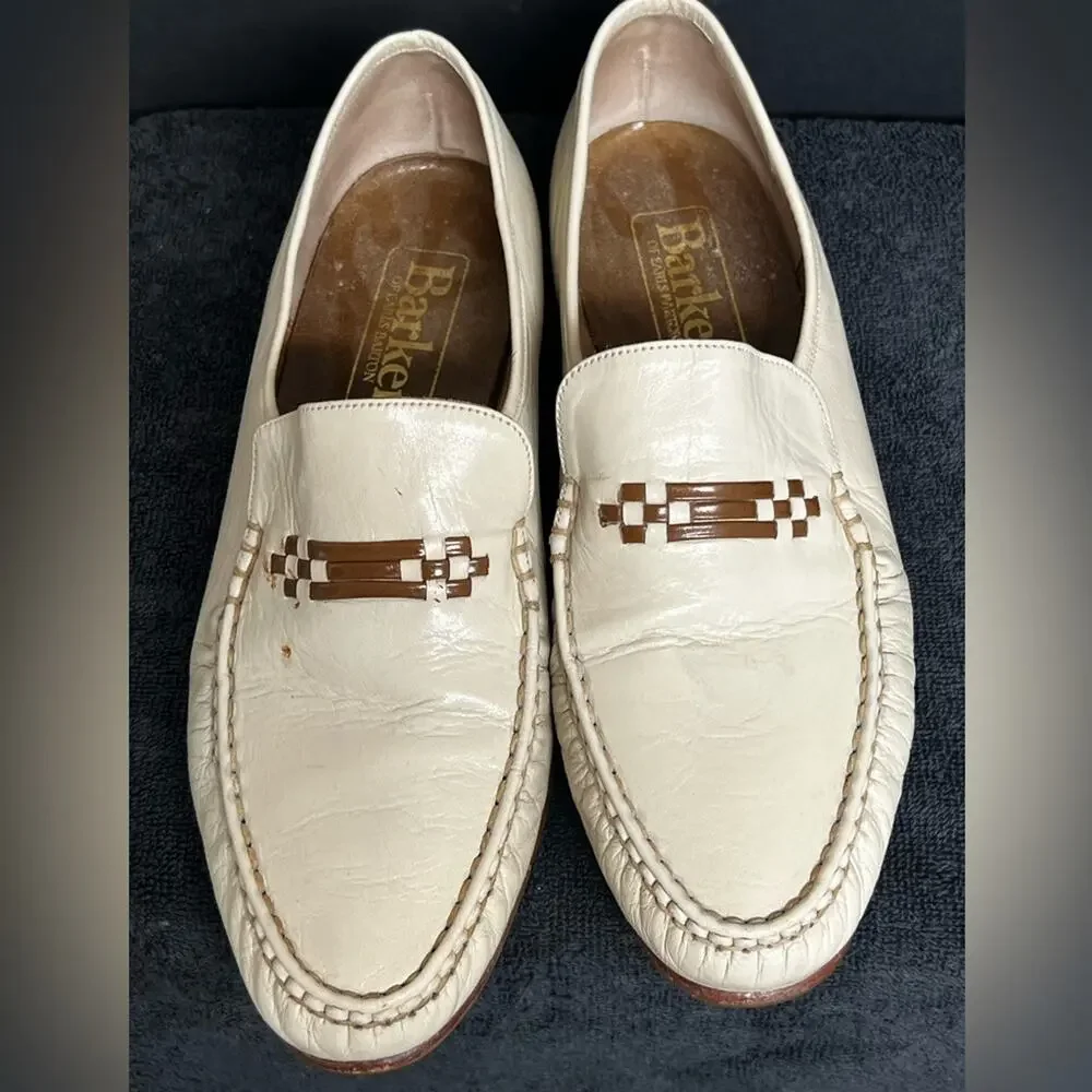 BARKER Men's Beige BIT Leather Loafers Size 8 / 9 / 42-43 26cm Made in England